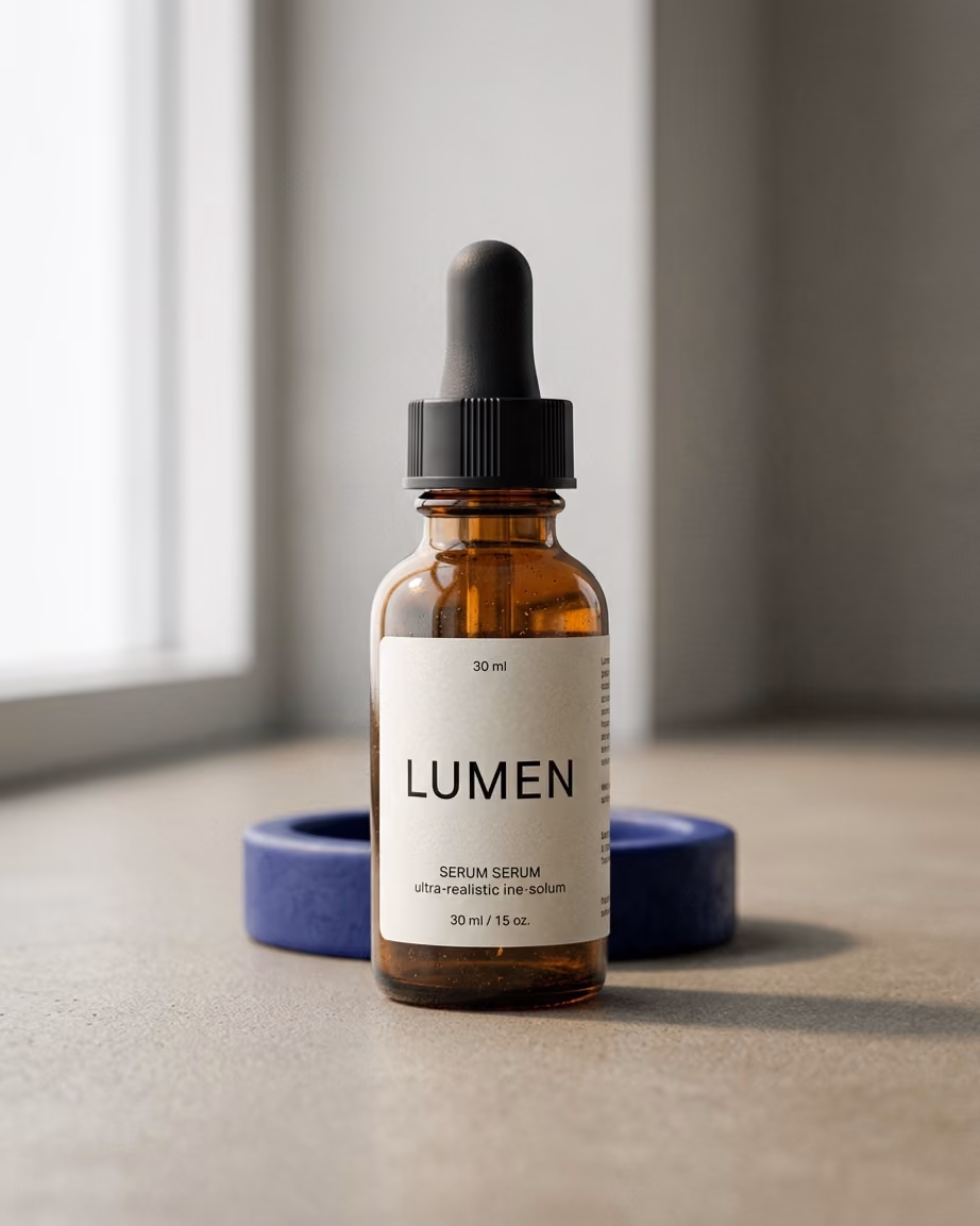 Plain supplier photo of an amber serum bottle on a white background