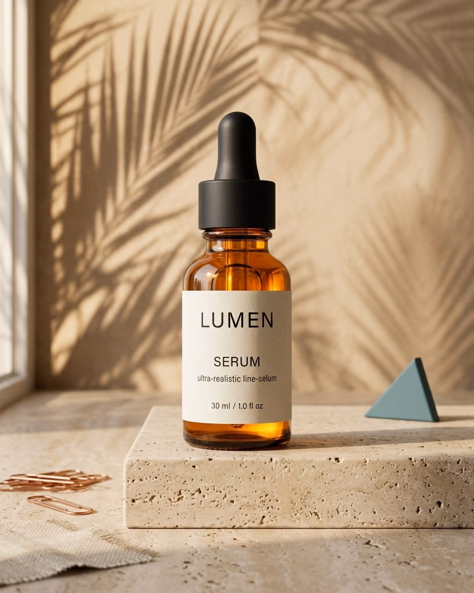 Art-directed campaign image of the Lumen Skin vitamin C serum