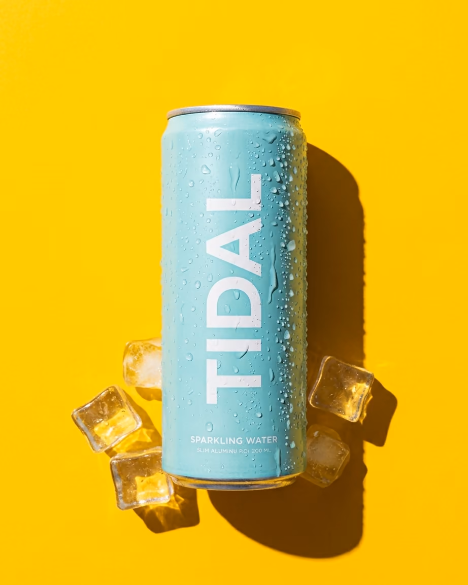 Art-directed campaign image of the Tidal Sparkling zero-sugar can